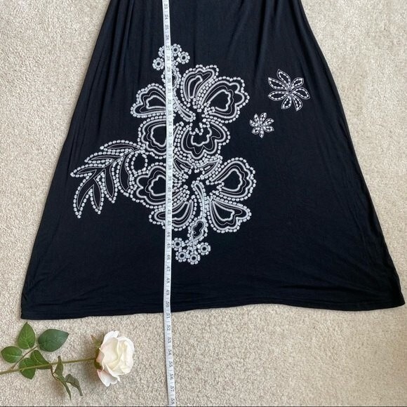 Black Floral Hawaiian Maxi Dress Womens Small White Flowers Cover-up - Picture 11 of 11